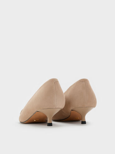 Georgina Suede Pointed-Toe Kitten-Heel Pumps, Taupe, hi-res