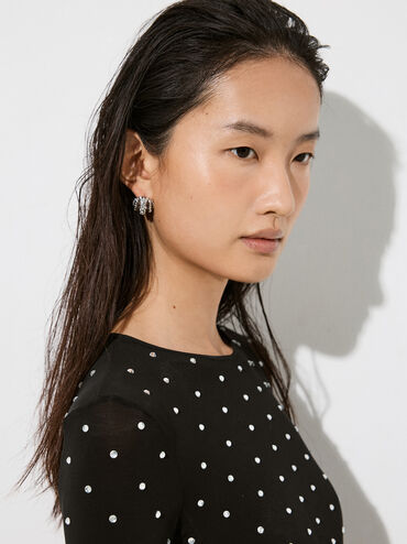 Aine Crystal Sculptural Hoop Earrings, Silver, hi-res