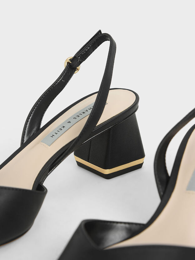 Katarina Metallic-Heel Slingback Pumps, Black, hi-res