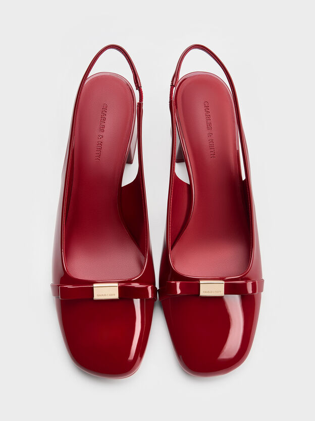 Dorian Patent Bow Slingback Pumps, Red, hi-res