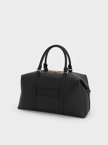 Chance Recycled Leather Bowling Bag, Black, hi-res