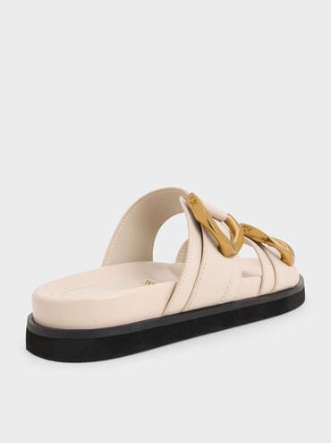 Gabine Gold-Buckle Leather Slides, Oat, hi-res