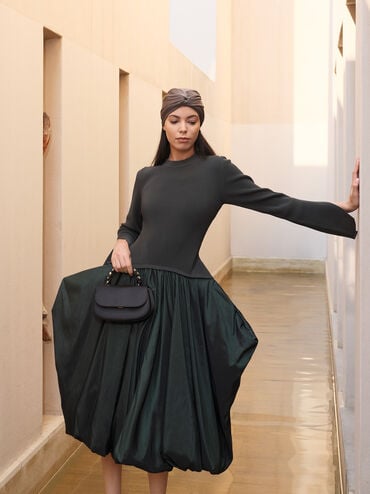 Eilian Satin Braided Top Handle Bag, Black, hi-res