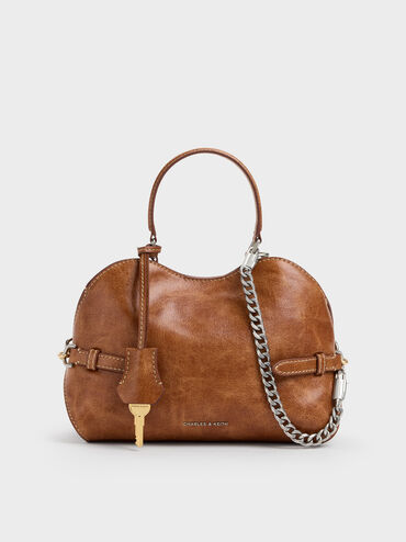 Delfina Chain Side-Belt Tote Bag, Distressed Tan, hi-res