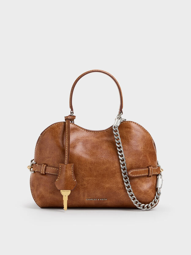 Delfina Chain Side-Belt Tote Bag, Distressed Tan, hi-res
