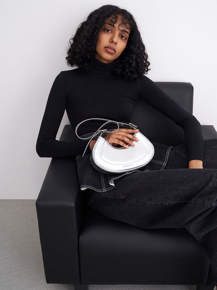 Petra Curved Shoulder Bag, Silver Petra Curved Shoulder Bag, Silver, hi-res