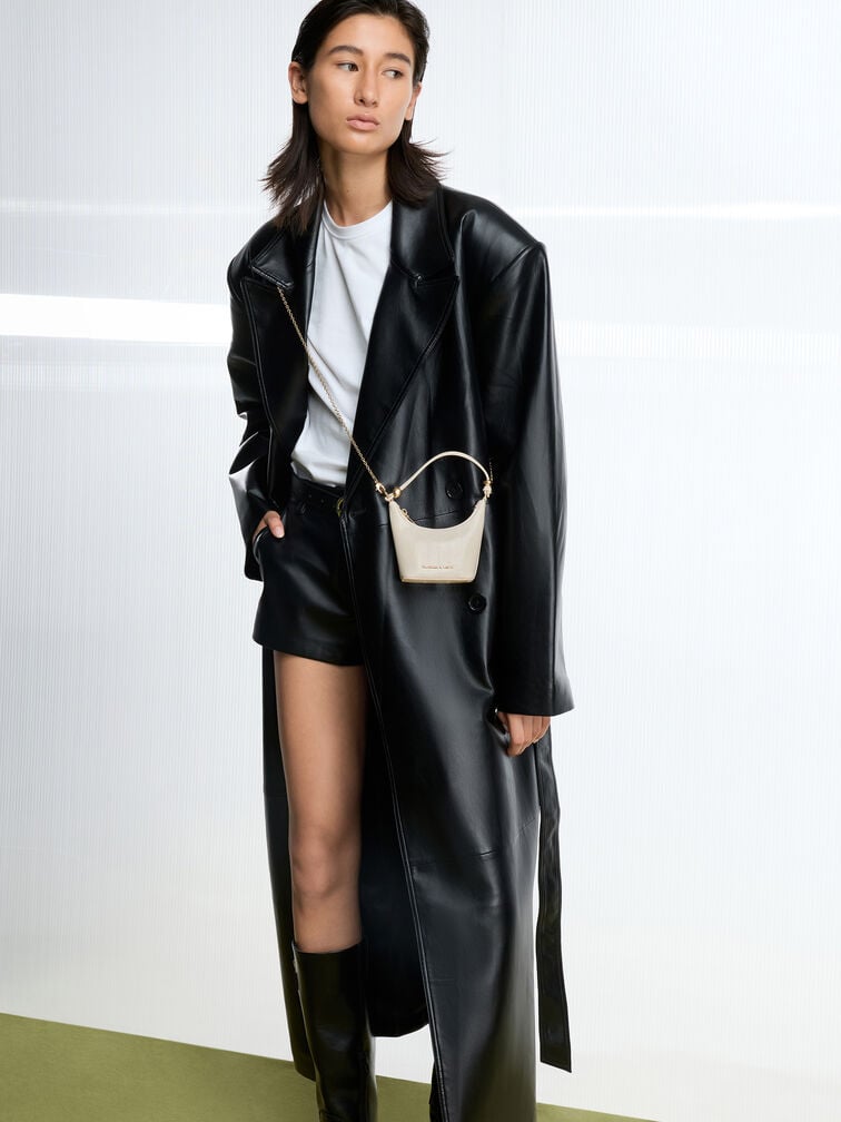 Micro Augustine Eel-Effect Chain-Handle Bag, Cream, hi-res