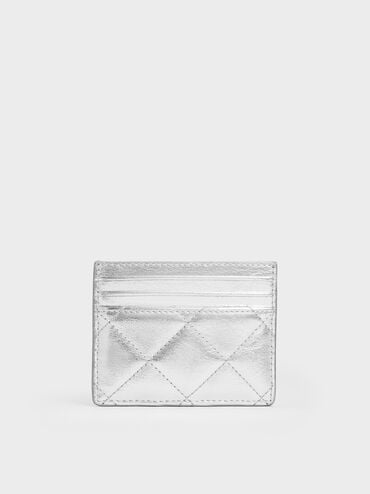 Janie Metallic Quilted Card Holder, Silver, hi-res