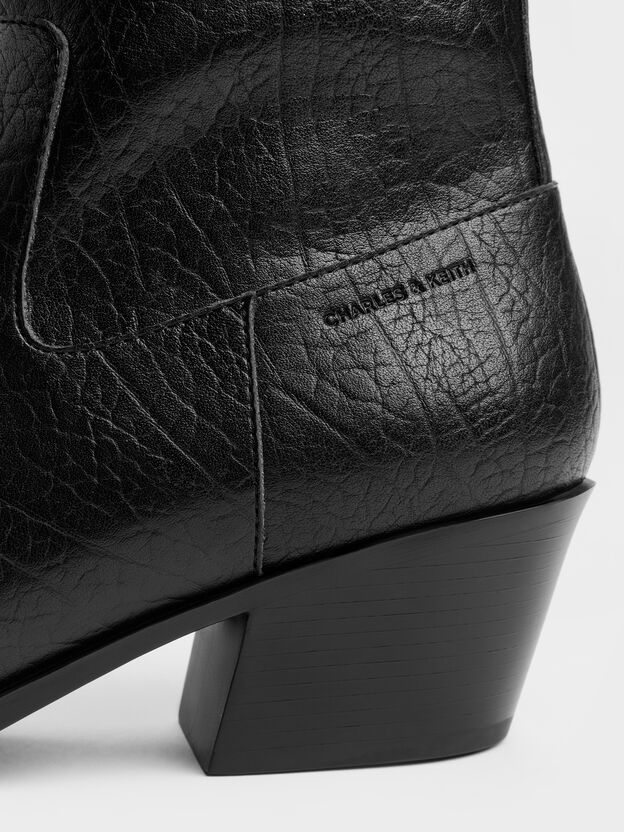 Crinkle-Effect Tapered Ankle Boots, Black, hi-res