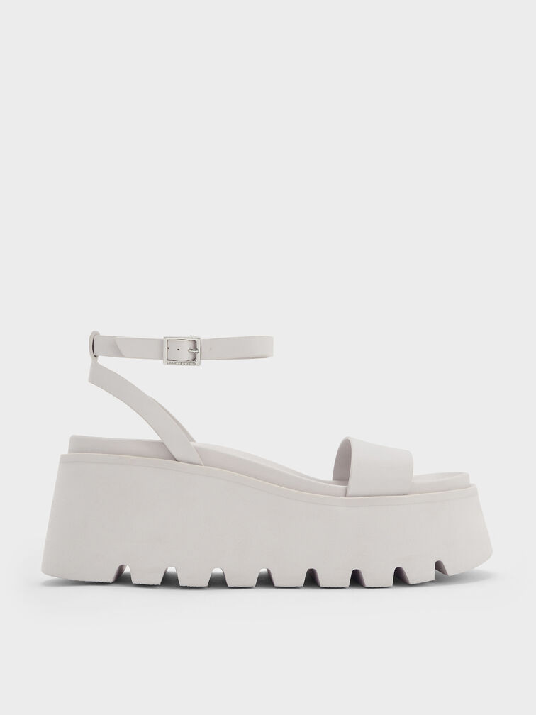 Ridged-Sole Ankle-Strap Flatform Sandals, Light Grey, hi-res