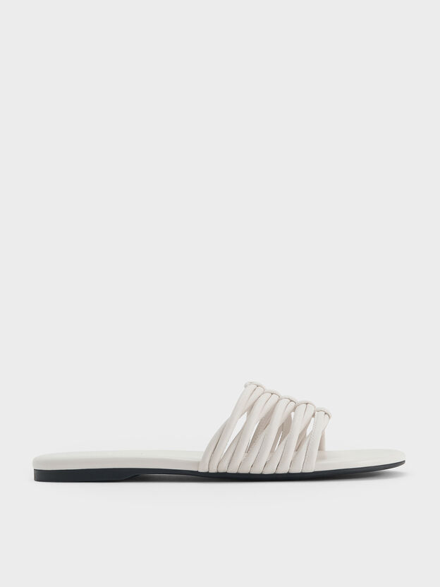 Woven Slide Sandals, White, hi-res