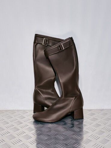 Gerry Buckled Knee-High Boots, Dark Brown, hi-res