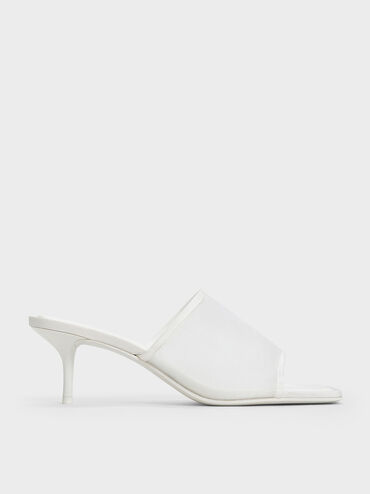 Loren Mesh Kitten-Heel Mules, White, hi-res