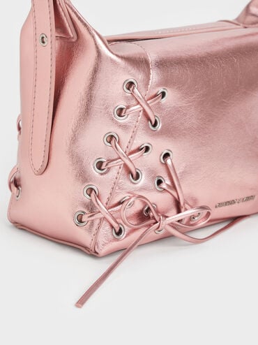 Xylia Metallic Grommet Lace-Up Shoulder Bag, Aura Pink, hi-res