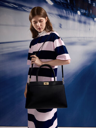 Lennie Top Handle Satchel Bag, Black, hi-res