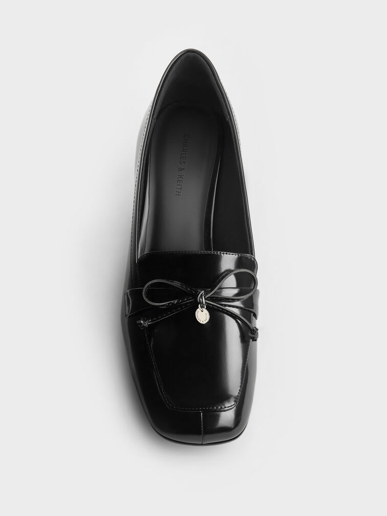 Circle-Charm Bow Loafer Pumps, Black Box, hi-res