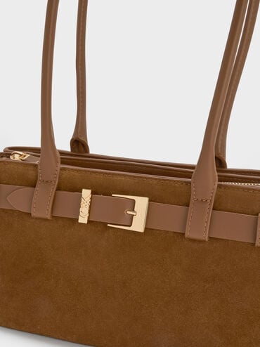 Jody Genuine Suede Belted Shoulder Bag, Ember Brown, hi-res