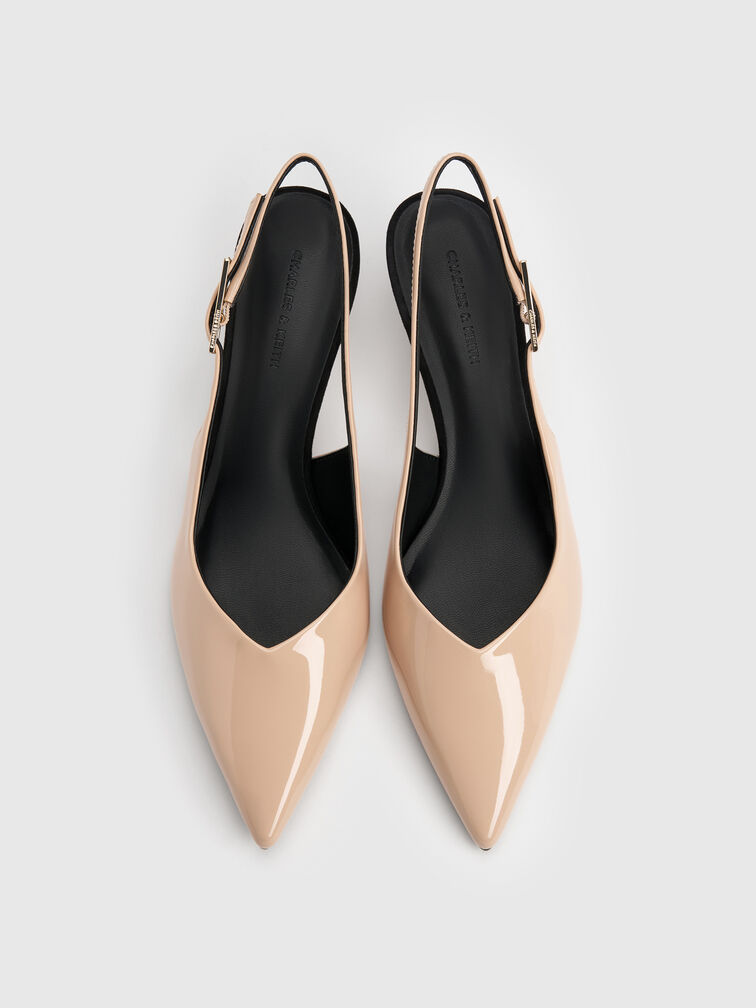 Luciana Patent Slingback Kitten Heels, Nude, hi-res