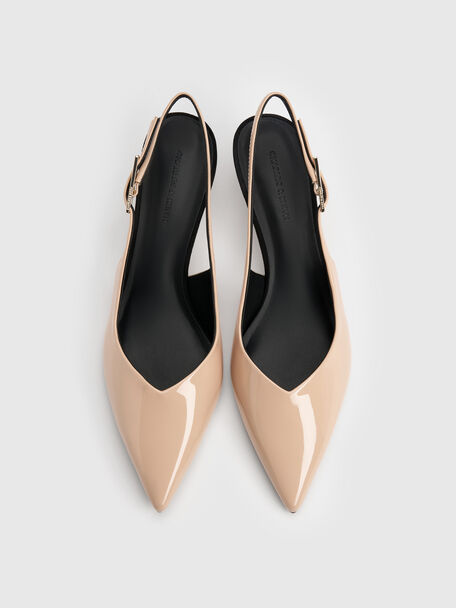 Luciana Patent Slingback Kitten Heels, Nude, hi-res