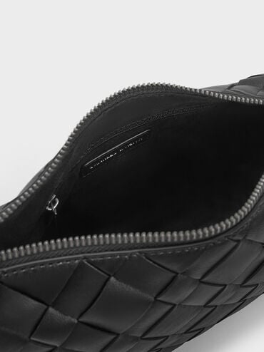 Ivette Woven Shoulder Bag, Noir, hi-res