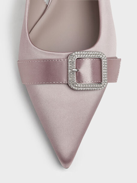 Satin Crystal-Buckle Slingback Flats, Mauve, hi-res