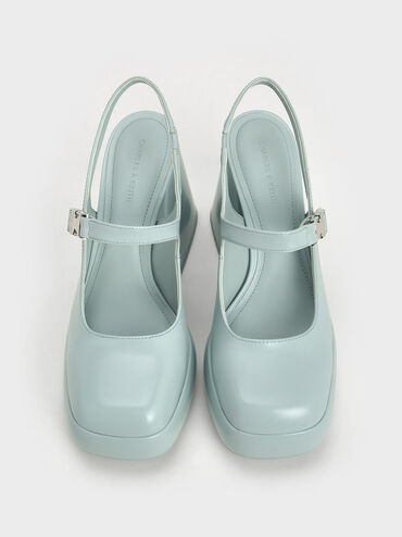 Laine Metallic-Buckle Platform Mary Janes, Blue, hi-res