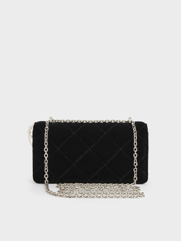 Paffuto Velvet Quilted Wallet On Chain, Noir, hi-res