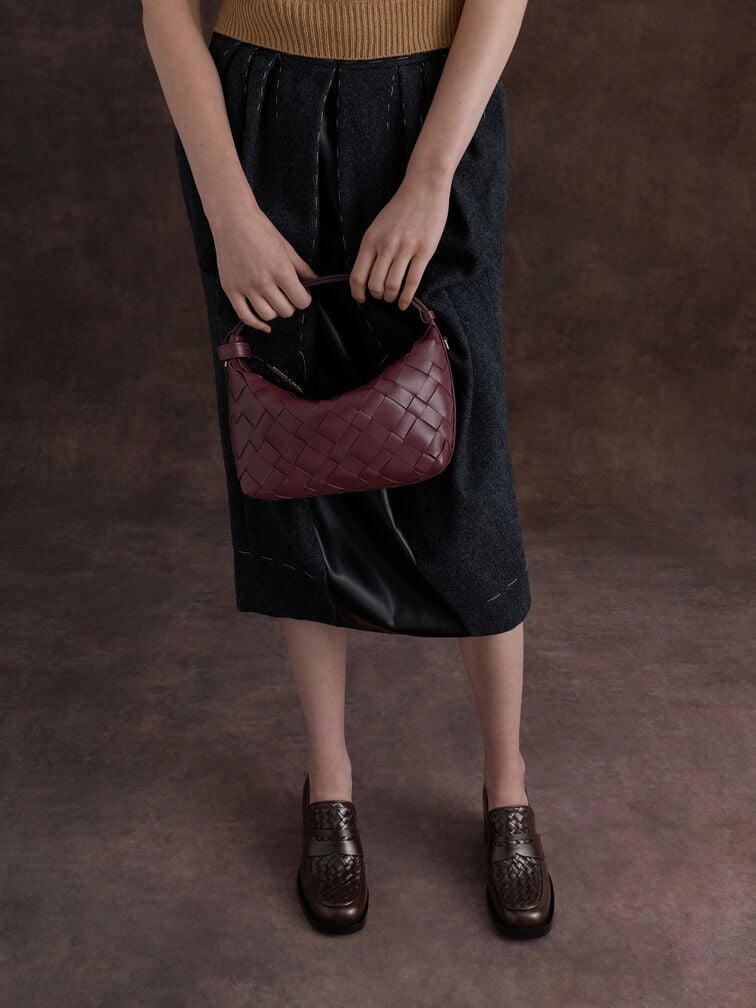 Ivette Woven Shoulder Bag, Wineberry Red, hi-res