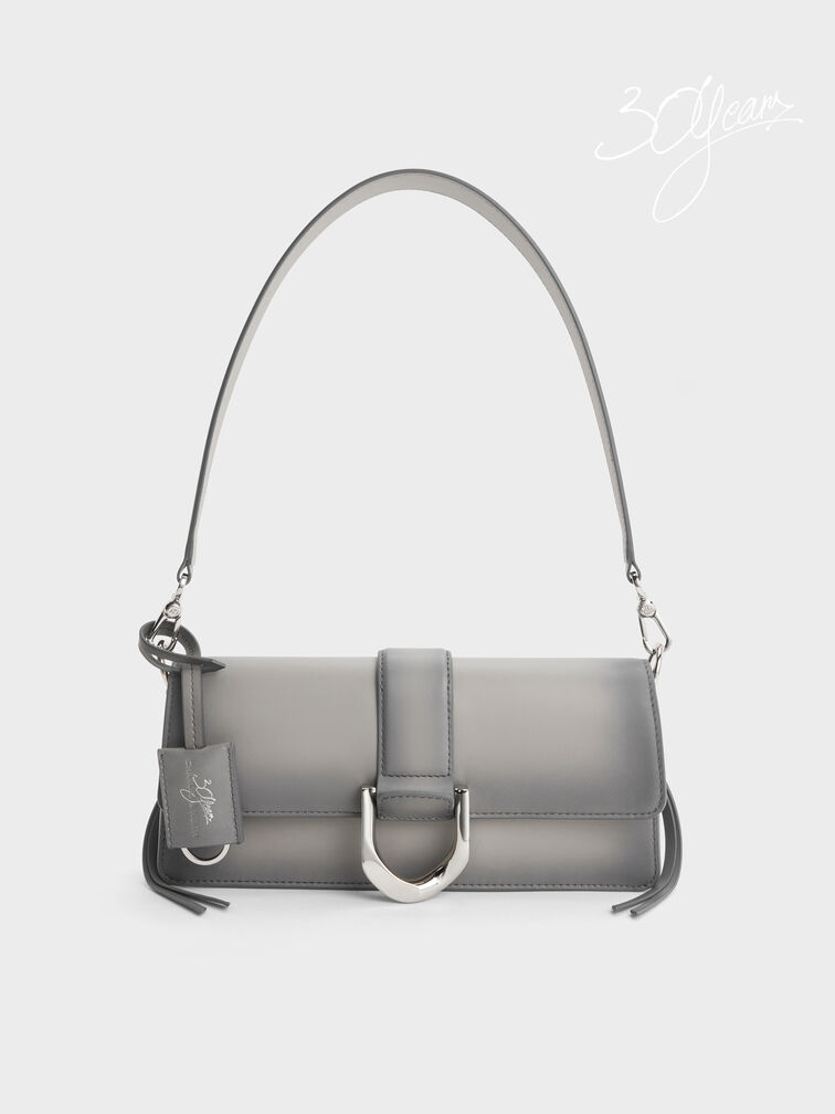 Gabine Leather Burnished Shoulder Bag, Grey, hi-res