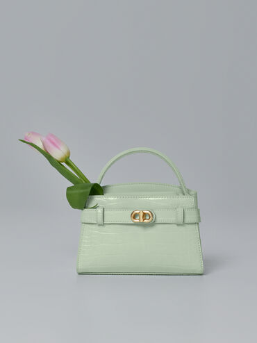 Aubrielle Croc-Effect Top Handle Bag, Mint Green, hi-res