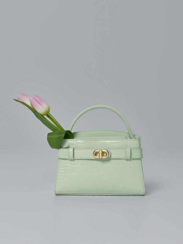 Aubrielle Croc-Effect Belted Top Handle Bag, Mint Green, hi-res