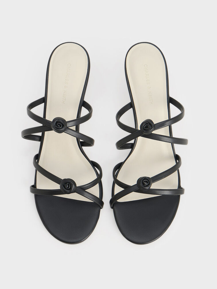 Rose Strappy Slant-Heel Mules, Black, hi-res