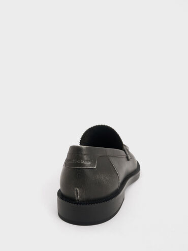 Asymmetric Penny Loafers, Black, hi-res