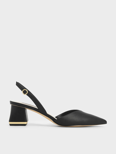 Katarina Metallic-Heel Slingback Pumps, Black, hi-res