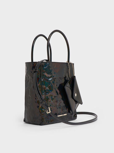 Matina Patent Crinkle-Effect Elongated Tote Bag, Prism Noir, hi-res