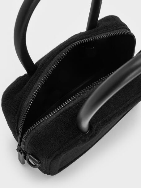 Perline Boxy Top Handle Bag With Floral Appliques, Jet Black, hi-res