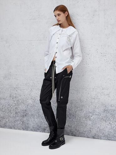 Buckle-Strap Biker Boots, Black, hi-res