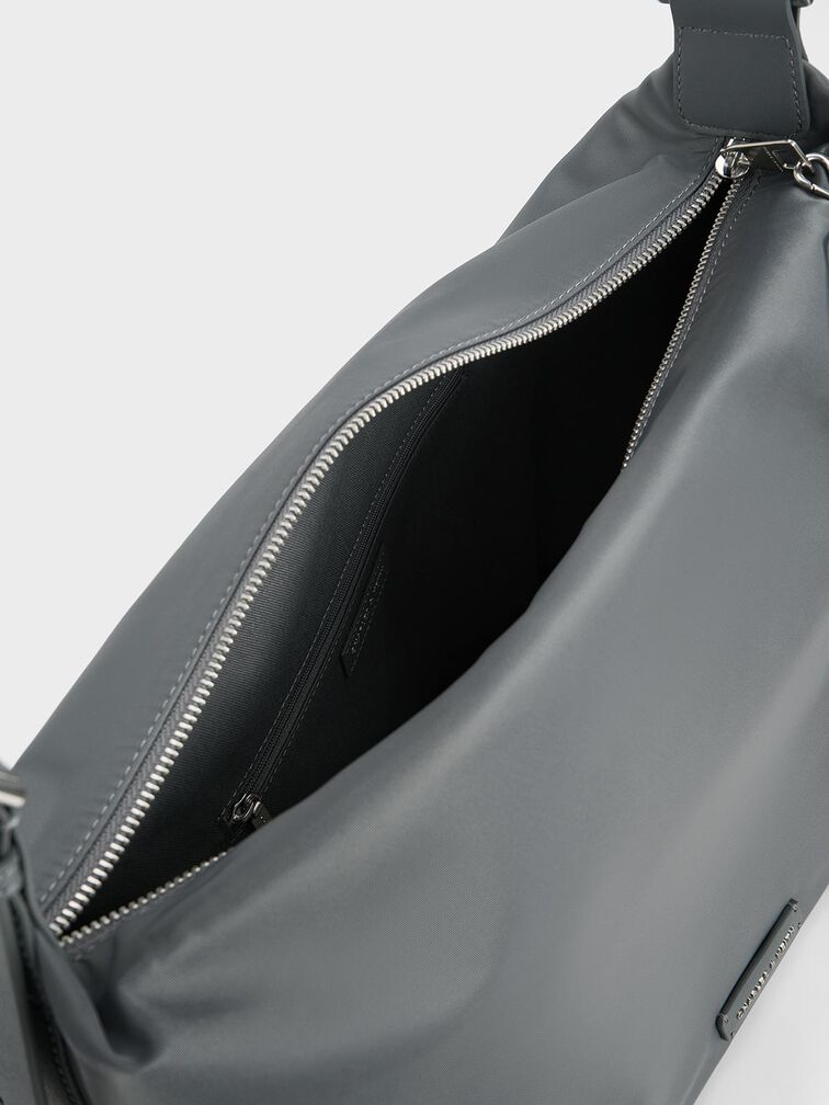 Nylon Chain-Link Slouchy Shoulder Bag, Grey, hi-res