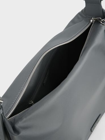 Nylon Chain-Link Slouchy Shoulder Bag, Grey, hi-res