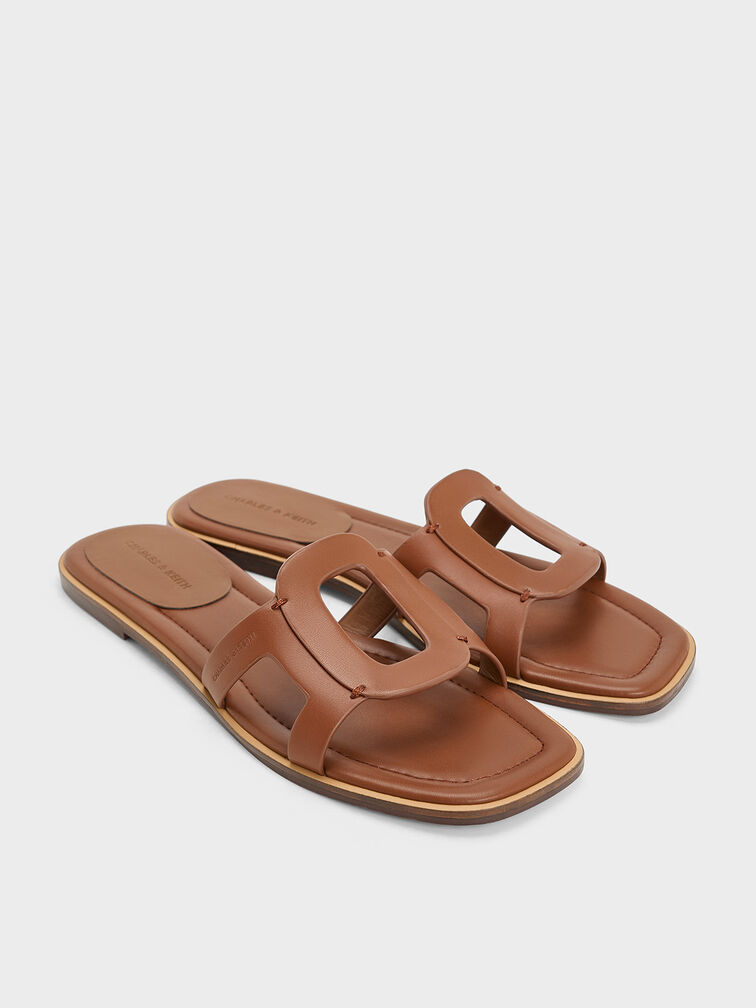 Easley Cut-Out Slide Sandals, Caramel, hi-res