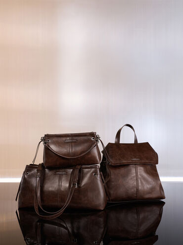 Noane Elongated-Handle Shoulder Bag, Distressed Coffee, hi-res