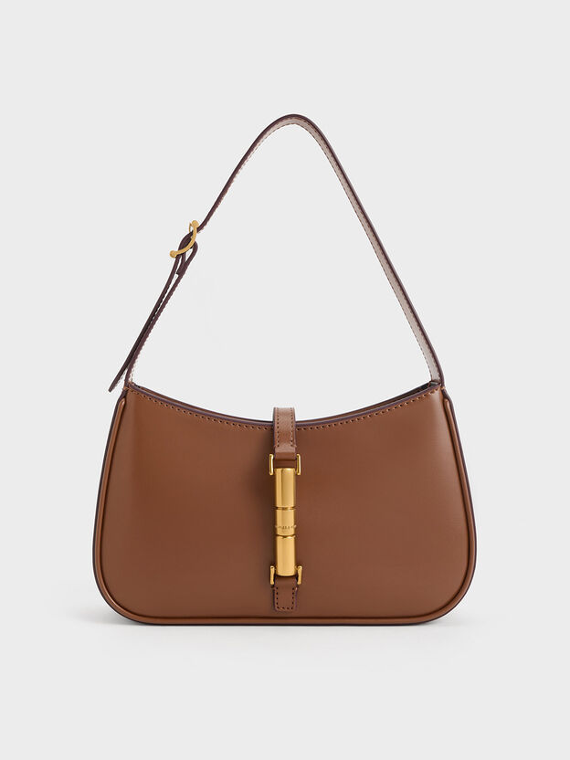 Cesia Metallic-Accent Shoulder Bag, Chocolate, hi-res