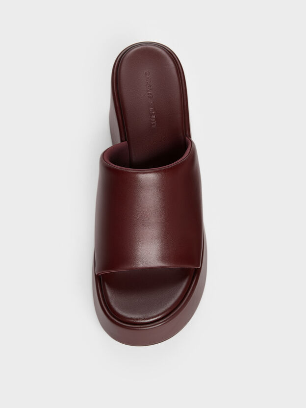 Wide-Strap Platform Wedges, Burgundy, hi-res
