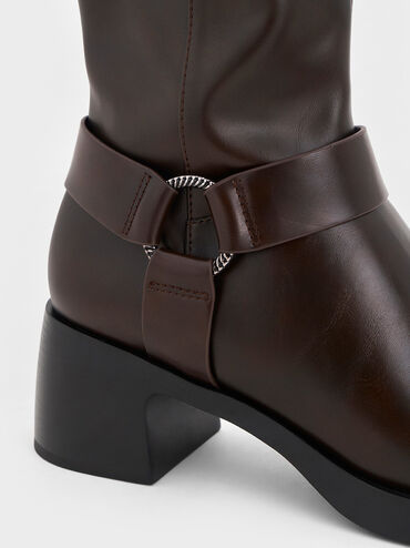 Kirke Buckled Mid-Calf Biker Boots, Dark Brown, hi-res