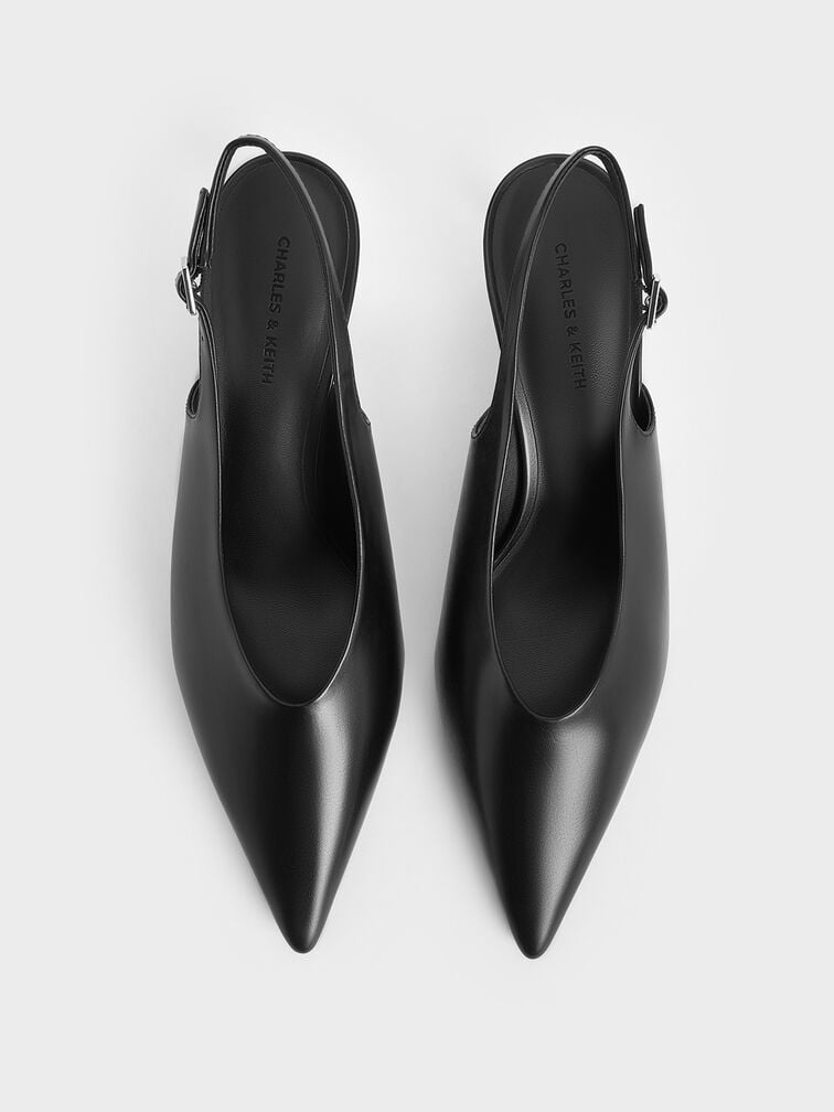 Pointed-Toe High-Vamp Slingback Pumps, Black, hi-res