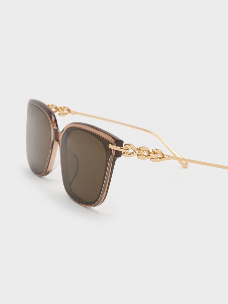 Kris Chain-Detail Sunglasses, Chestnut Brown, hi-res
