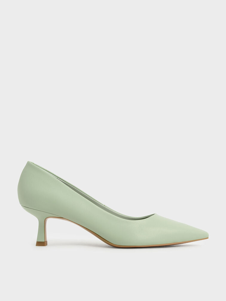 Pointed Kitten Heel Pumps, Sage Green, hi-res