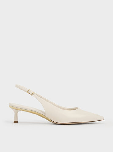 Curtis Pointed-Toe Kitten-Heel Slingback Pumps, Chalk, hi-res