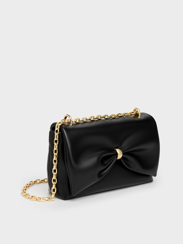 Halsey Ruched Chain Shoulder Bag, Black, hi-res