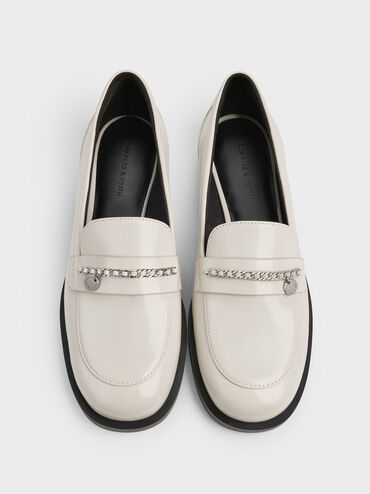 Braided-Chain Metallic-Accent Loafers, Chalk, hi-res